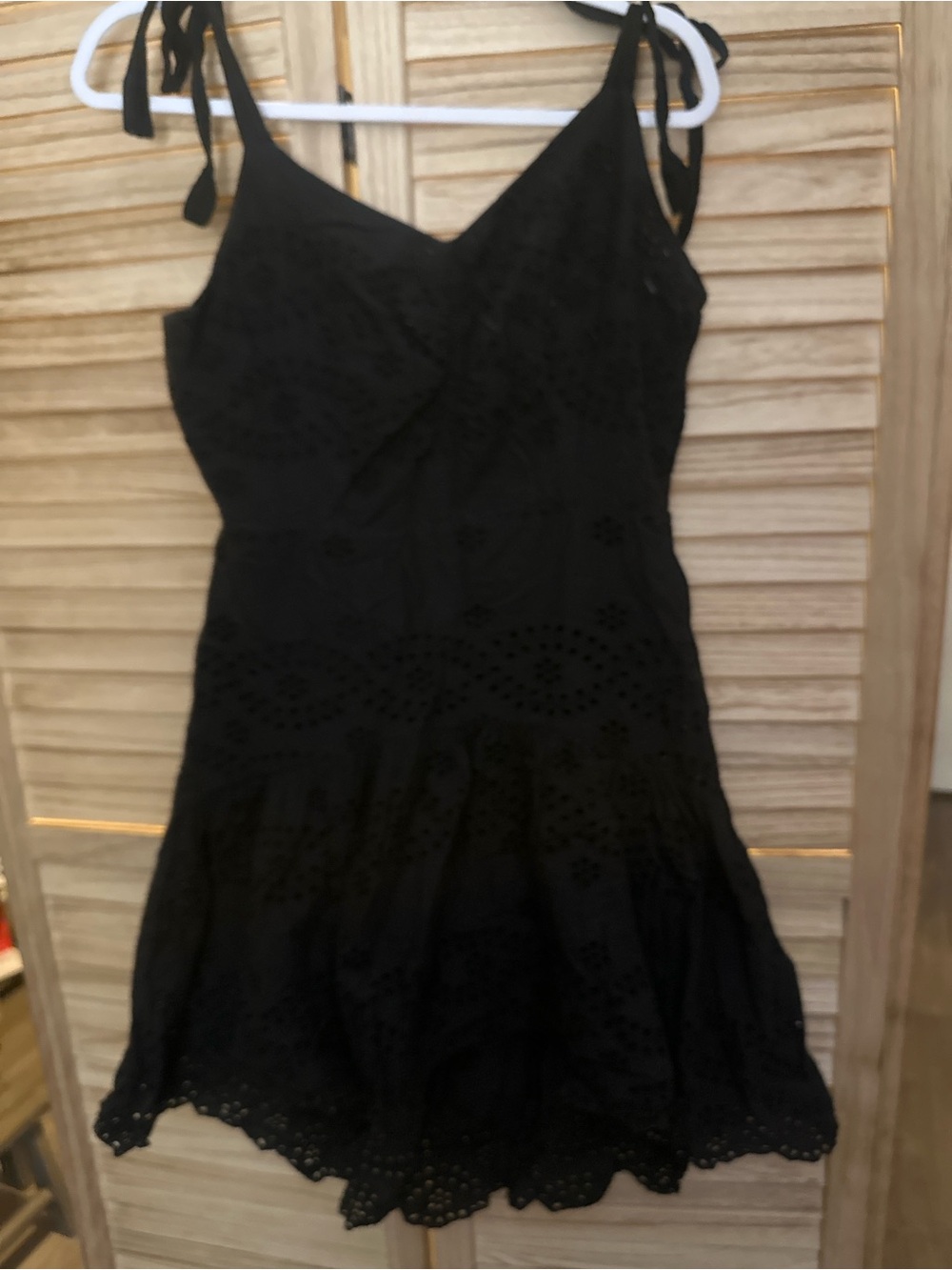 VENUS Black Eyelet Tie-Shoulder Mini Dress